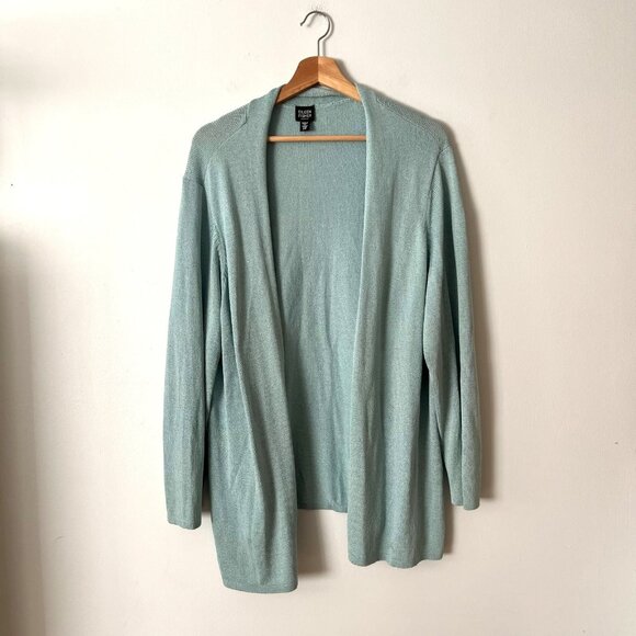 Eileen Fisher Woman Aqua Cotton Blend Open Front Cardigan Sweater Plus Size 2X - Picture 1 of 9